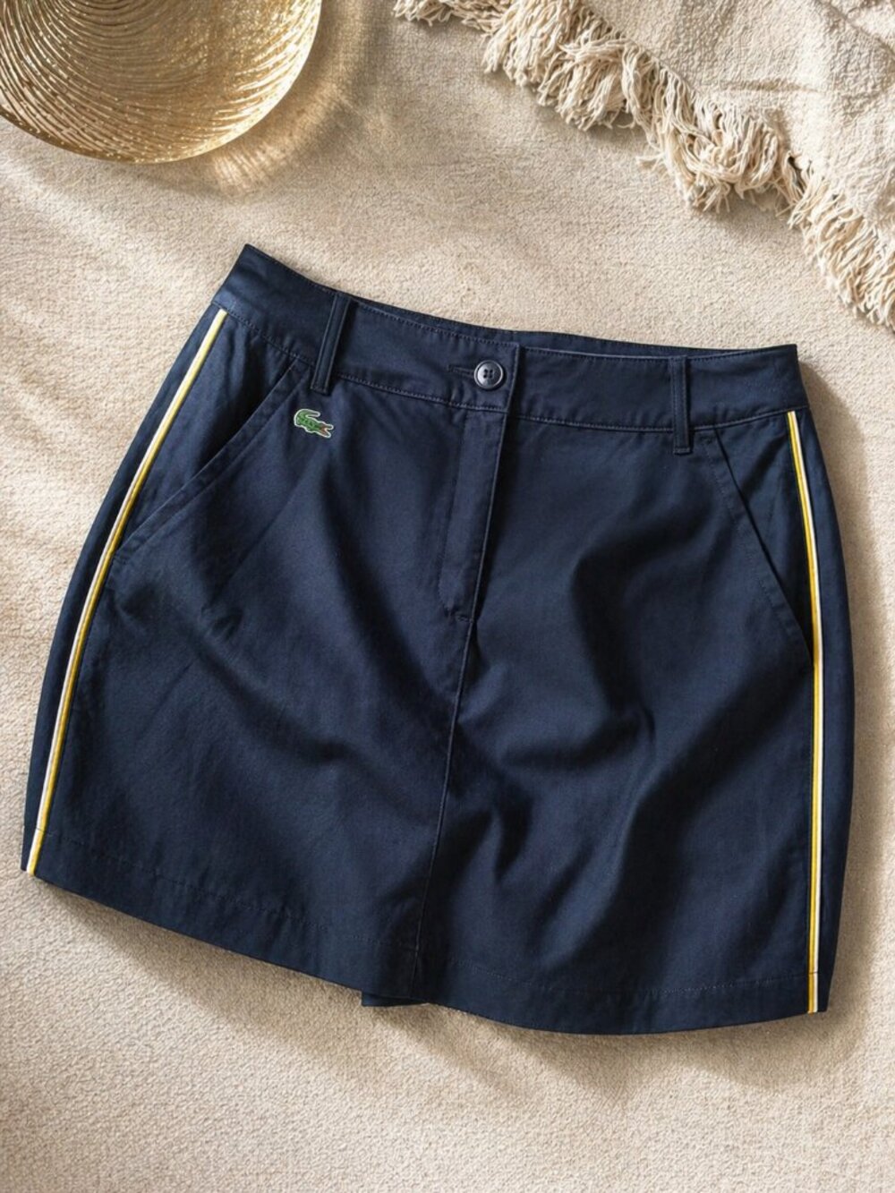 Lacoste Tennis Skirt Navy Skort Yellow Piping Trim Golf Mini Preppy Sport M